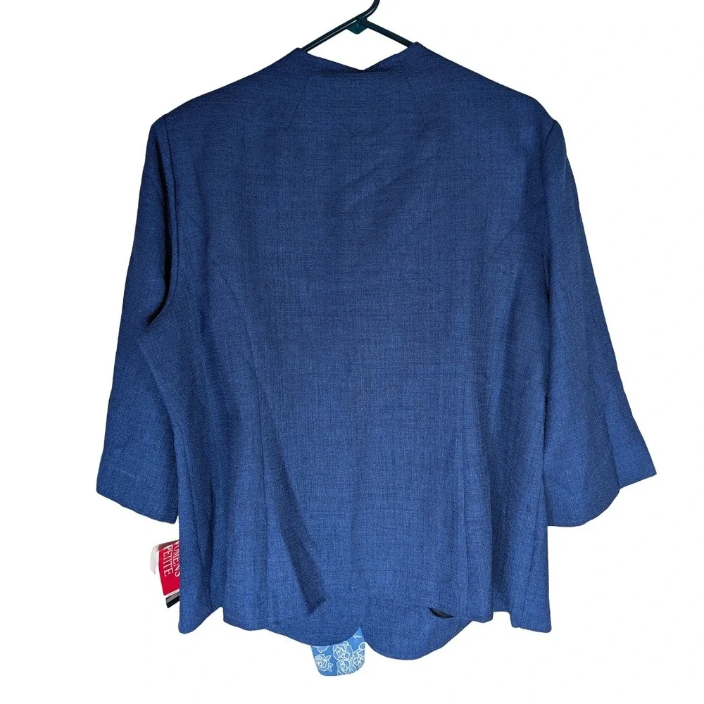 Leslie Fay Blazer Womens 20WP Blue 3/4 Sleeve Button Front Scarf Included NWT AC